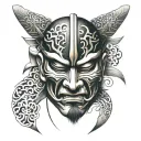 samurai mask split in half face tattoo design idea