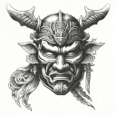 samurai mask split in half face tattoo design idea
