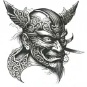 samurai mask split in half face tattoo design idea
