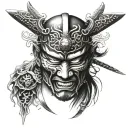 samurai mask split in half face tattoo design idea