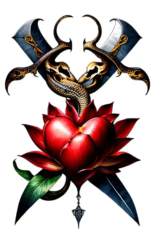 Snake Skull Lotus Dagger Heart Full Sleeve tattoo design idea