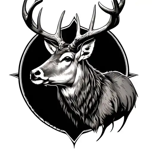 Scottish deer stag head and Norse mythology tattoo design idea