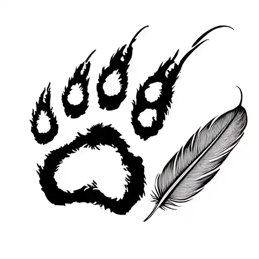 "ᏂᎪᎯᎸᎢ" black bear paw print with coup feather  tattoo design idea