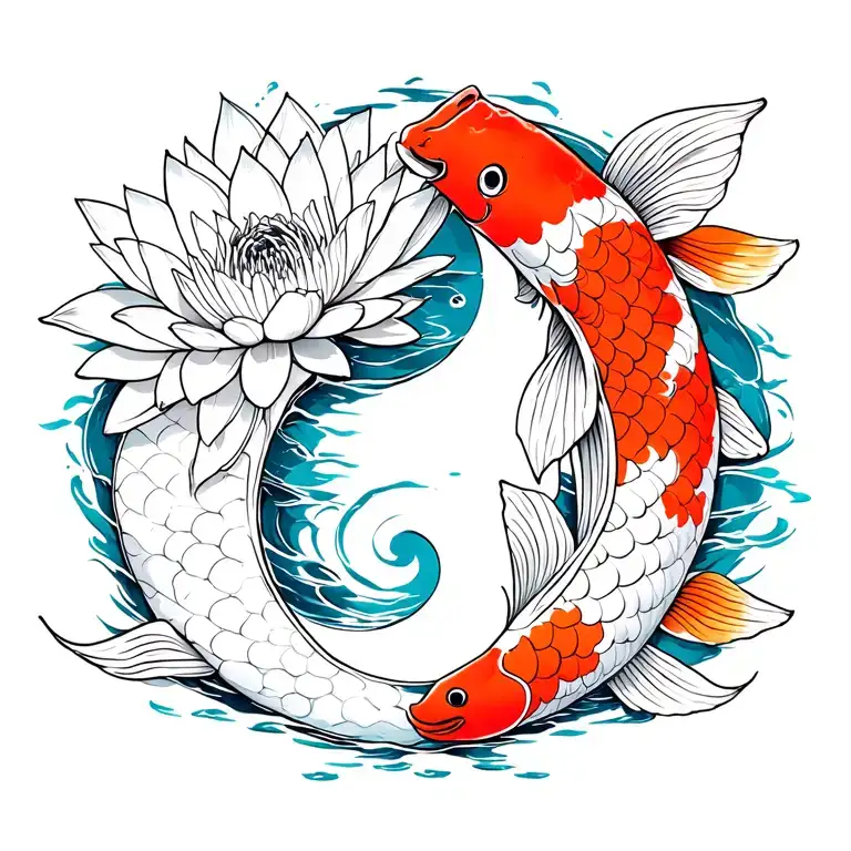 Koi Fish yin yang water lily tattoo design idea