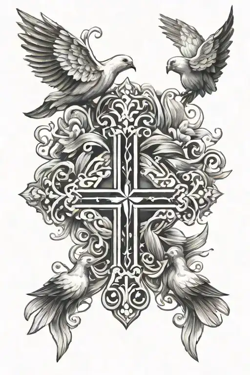 a Cross with doves tattoo design idea