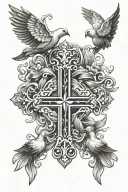 a Cross with doves tattoo design idea