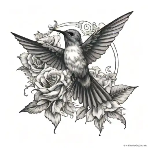delicate humming bird with semicolon incorporated tattoo design idea