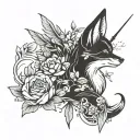 fox, arrow, flower, tinkerbell tattoo design idea