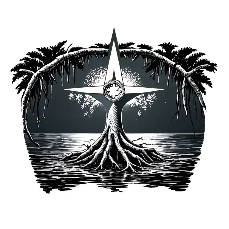 mangrove tree incorporating a nautical star tattoo design idea