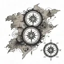 burnt map, turkey track, compass tattoo design idea