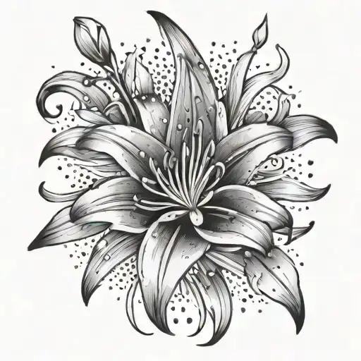 lily flower and stars tattoo design idea