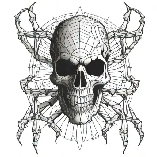 spider legs make skull face tattoo design idea