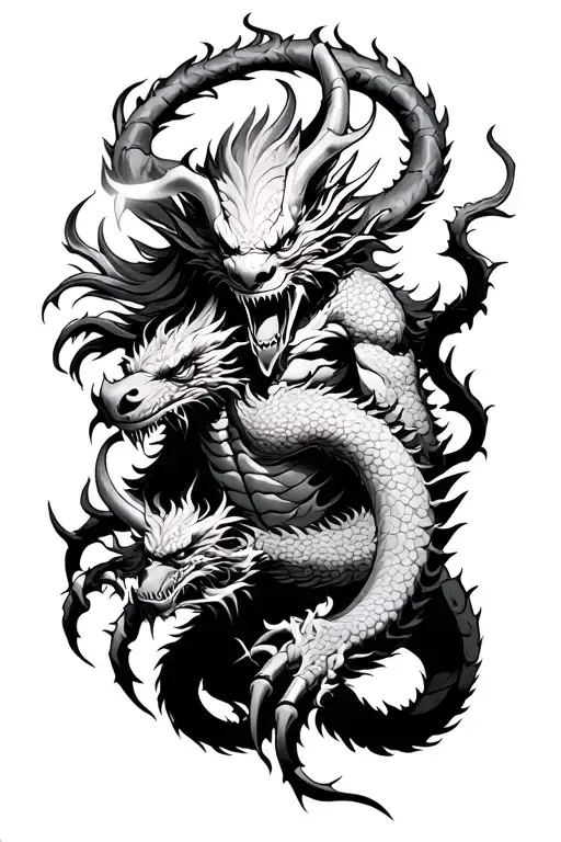 Japanese Demon with five claw dragon together  tattoo design idea