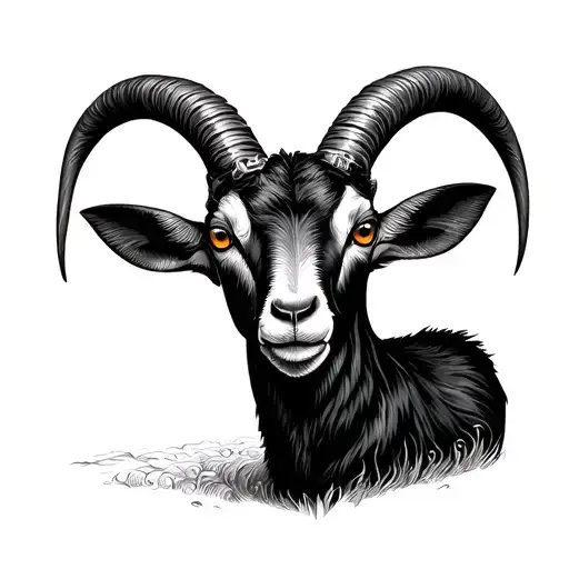 two headed black goat, four eyes, four horns, complete body, engraving style tattoo design idea