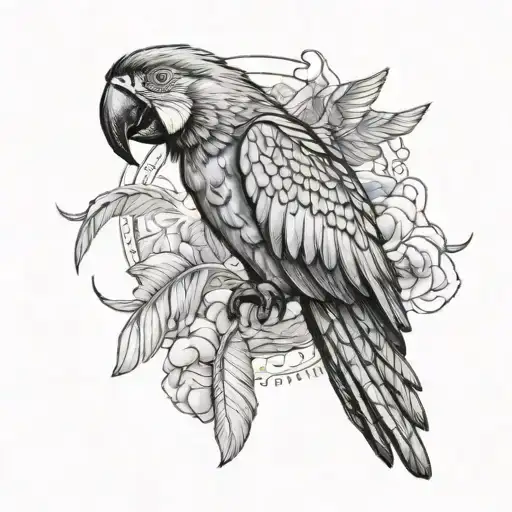 macaw flying away tattoo design idea