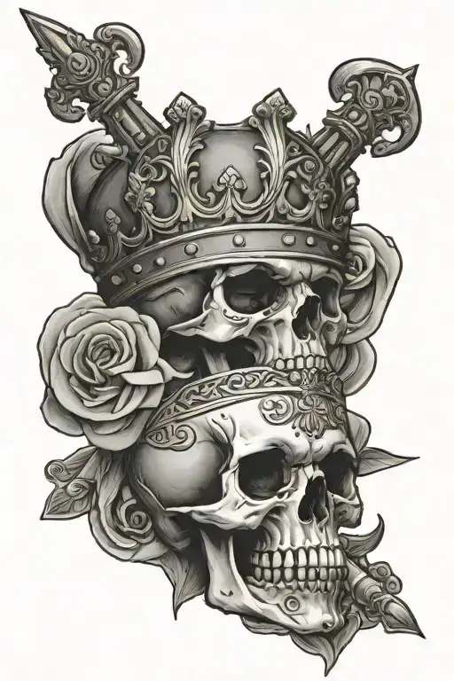 crown on skull with sword tattoo design idea