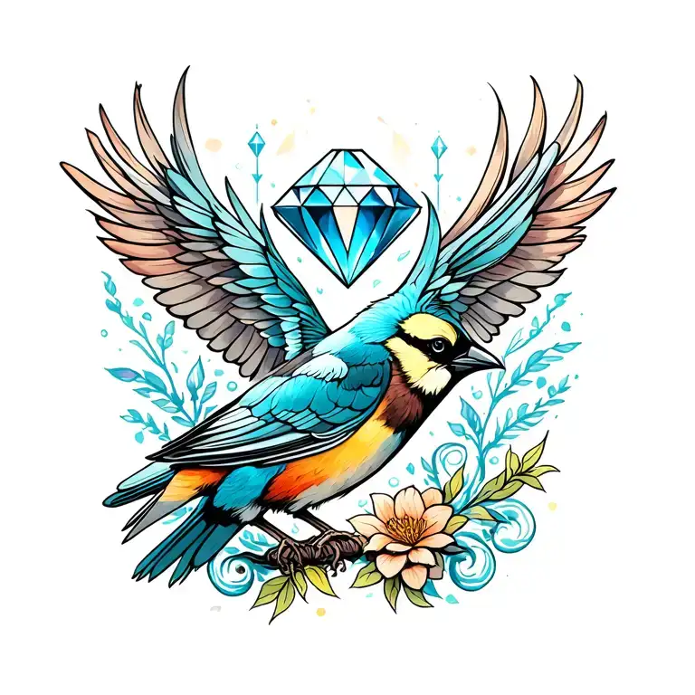 shine and crazy and diamond and bird tattoo design idea