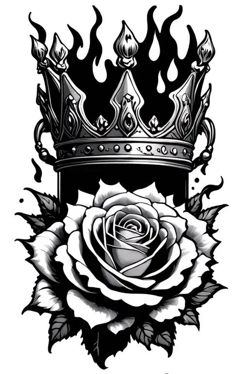 Crown on fire with rose and ancor tattoo design idea