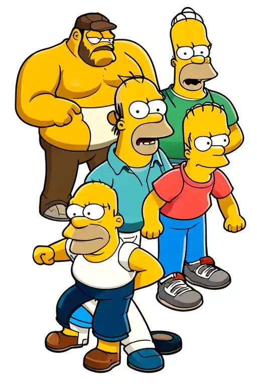 king of the hill alley with hank, dale, bill, boomhauer, fry from futurama, homer simpson, peter griffin, stan smith tattoo design idea