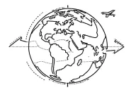 A simple globe containing all 7 continents with a small simple plane flying around it while following a dotted line tattoo design idea