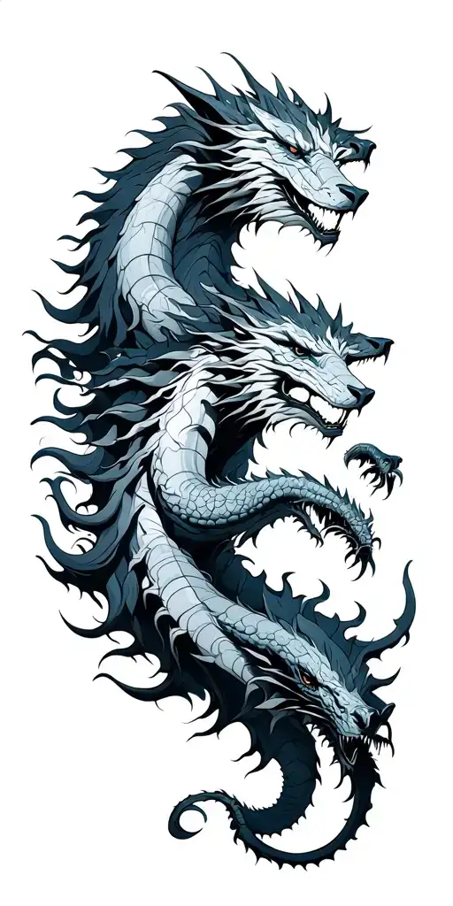 game of thrones style of chinese art with white walkers, dragons, dire wolfs, kraken  tattoo design idea