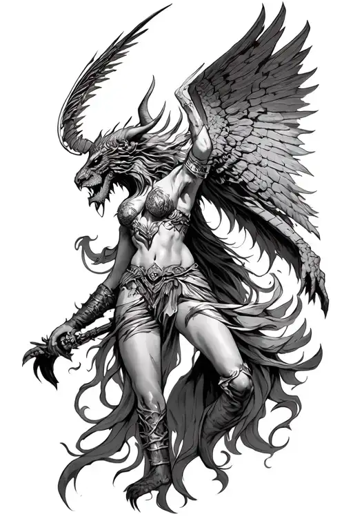 valkyrie vs a demon tattoo design idea