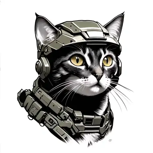 cat with master chief helmet  tattoo design idea