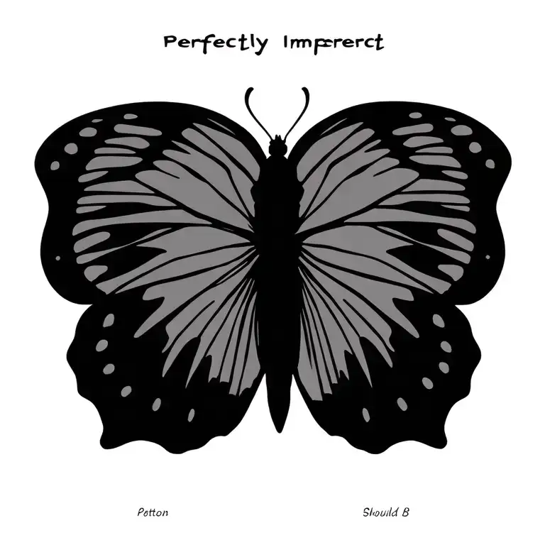 Perfectly Imperfect saying with a butterfly should be elongated tattoo design idea
