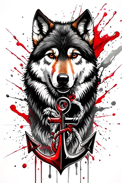 Micro realism arm sleeve tattoo featuring a detailed wolf, an anchor, a subtle One Piece anime reference (like the Straw tattoo design idea