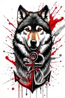Micro realism arm sleeve tattoo featuring a detailed wolf, an anchor, a subtle One Piece anime reference (like the Straw tattoo design idea
