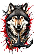 Micro realism arm sleeve tattoo featuring a detailed wolf, an anchor, a subtle One Piece anime reference (like the Straw tattoo design idea