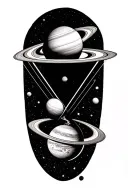 ominous solar system with saturn getting sucked inside of an upside down triangle  tattoo design idea
