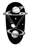 ominous solar system with saturn getting sucked inside of an upside down triangle  tattoo design idea