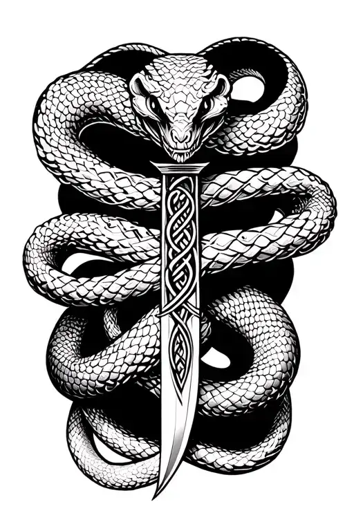 Snake wrapped around celtic knife tattoo design idea