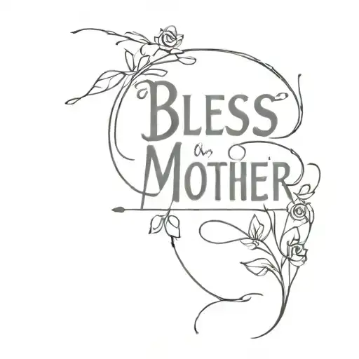 Phrase "Bless mother" tattoo design idea