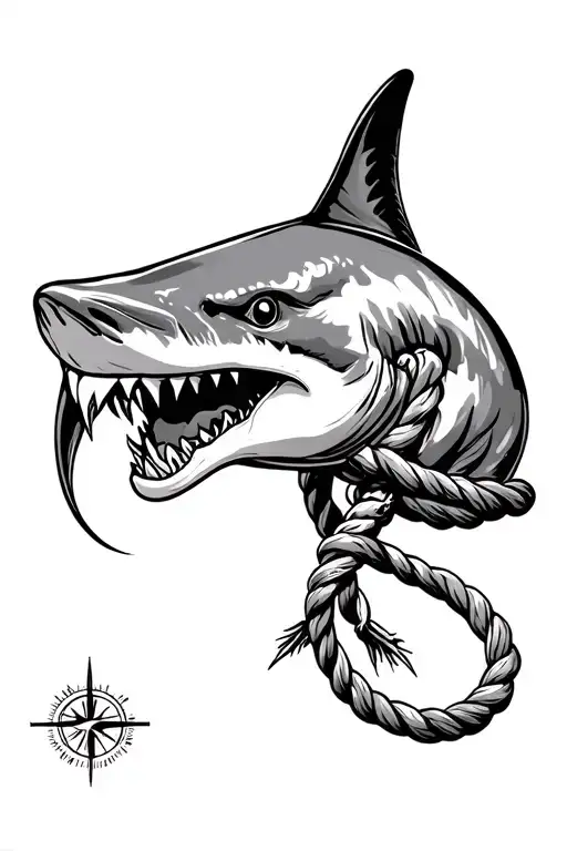 anchor compass rope shark tattoo design idea