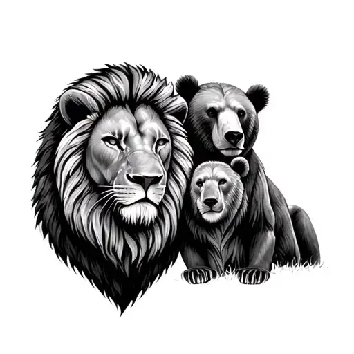 lion and bear - father and son tattoo design idea
