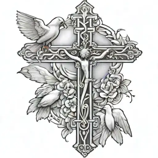 3 crosses with Jesus on middle cross with 3 doves  tattoo design idea