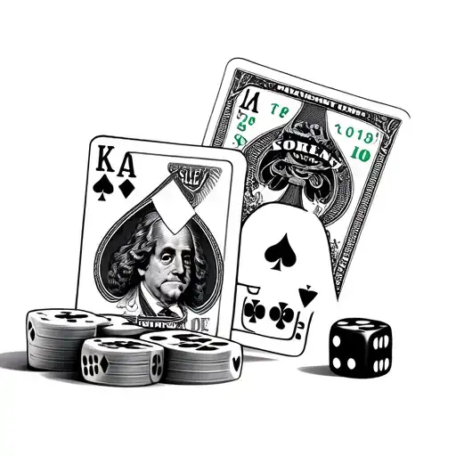 100 dollar bills, dice, playing cards all spades tattoo design idea