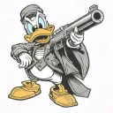 Donald Duck with a gun pointed at the viewer tattoo design idea