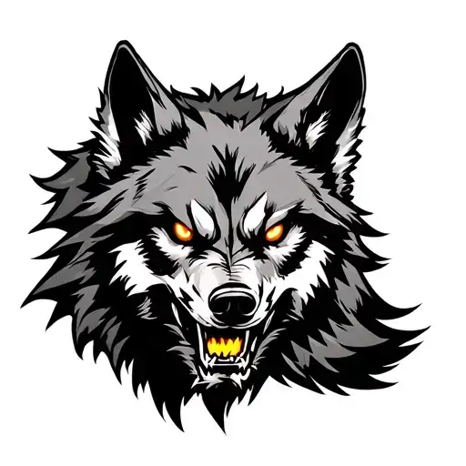 snarling Wolf head with glowing orange eyes  tattoo design idea