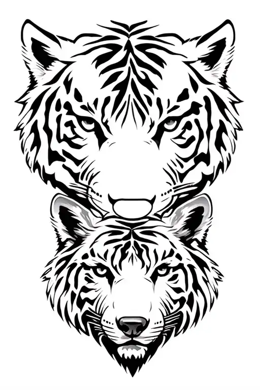 three animal (tiger head, wolf head and bear head) on top of each other tattoo design idea