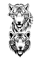 three animal (tiger head, wolf head and bear head) on top of each other tattoo design idea