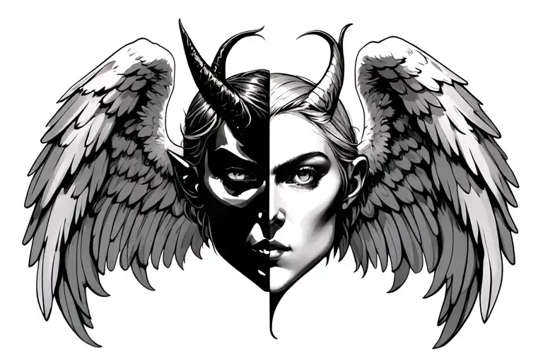 I would like a Tattoo with half angel and half devil face and wings tattoo design idea