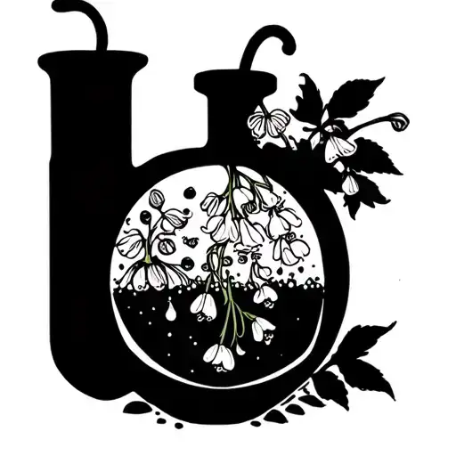 lilly of the valley, nightshade, foxglove, inside a potion bottle tattoo design idea