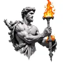 greek mythology with Prometheus holding fire tattoo design idea