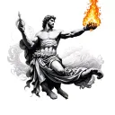 greek mythology with Prometheus holding fire tattoo design idea