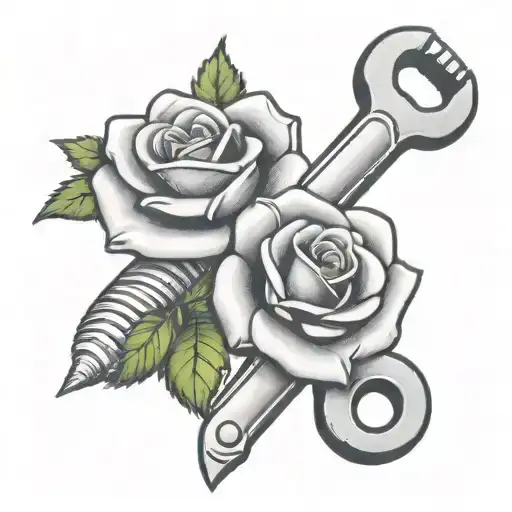 A tattoo of a wrench and a rose intertwined, symbolizing the balance between your occupation as a plumber and your love for your wife tattoo design idea