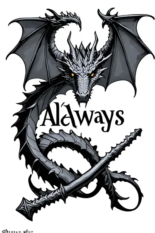 Harry Potter "Always" with wand and dragon patronus  tattoo design idea
