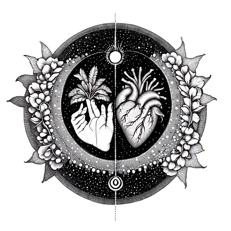 alignment of mind, heart, and body intuition (gut feeling), each represented by one symbol. circle around all tattoo design idea